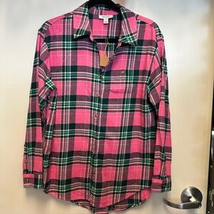 Pink and Green Plaid women’s flannel Shirt